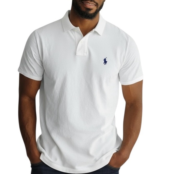 Polo by Ralph Lauren White Polo Shirt with Blue Logo - Picture 1 of 13